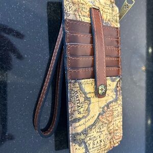 Patricia Nash European Map Print RFID Wallet with Brown Accents